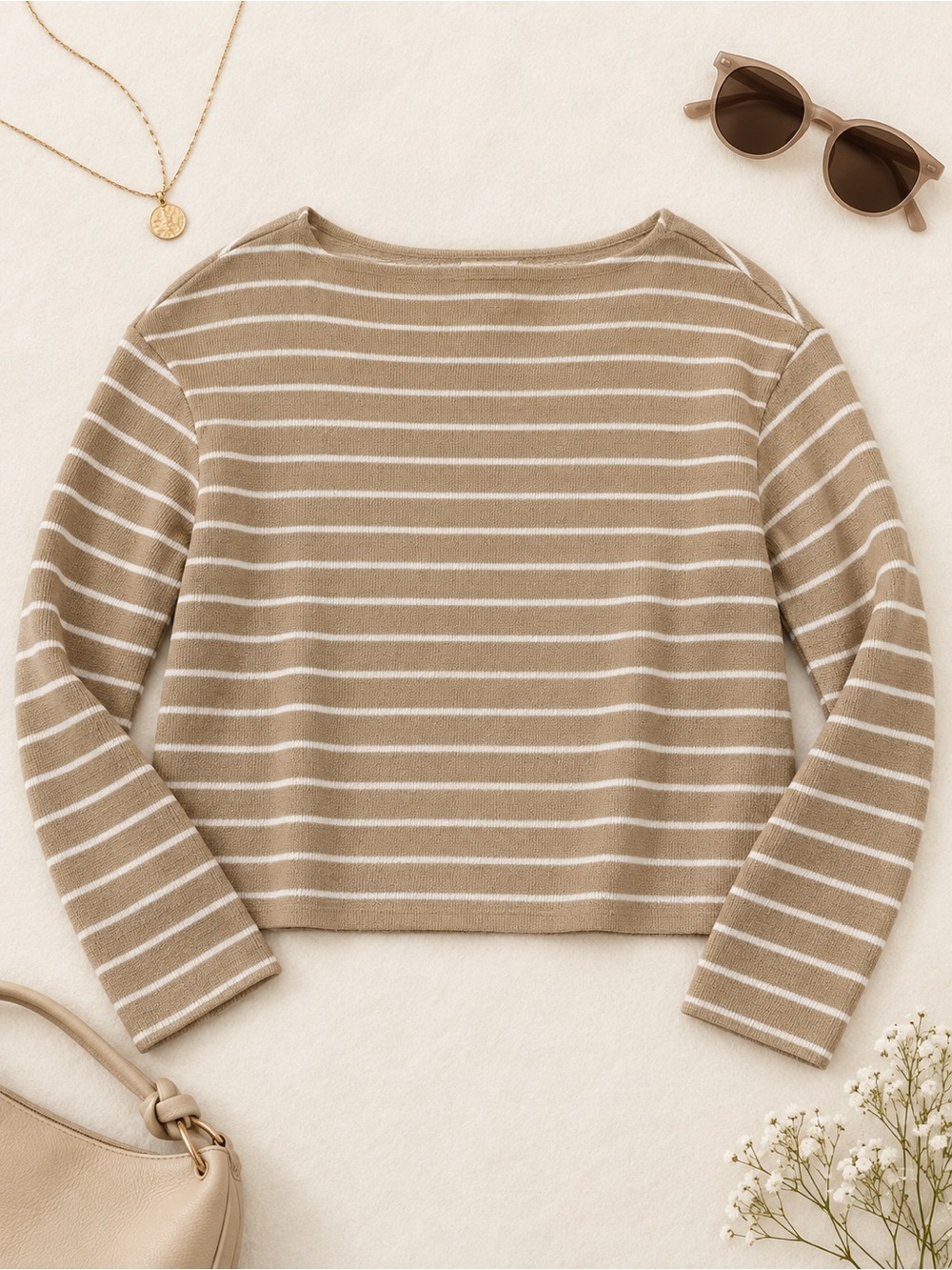 Universal Thread Striped Boat Neck Sweater Size S NWT Cream Brown Cotton